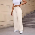 High-waisted wide-leg denim jeans in cream white color with a loose fit for women - XS / Apricot