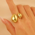 Minimalist 18K gold plated stainless steel double teardrop open ring in golden finish - 18K Gold Water Drop Open (3959)