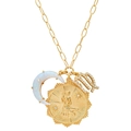 Golden Virgo zodiac necklace featuring celestial coin, opal moon, and zircon charm pendants - Virgo