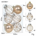 Set di palline di Natale da 6cm oro e bianco con stelle e linee glitterate in box - 6cm / Champagne