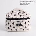 White quilted cosmetic bag with black bows, pearl zippers and carry handle, 22.5x15x15cm - Black White Bow Bucket Bag