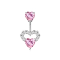 Piercing nombril cœur argenté avec zircon rose et bordure de cristaux blancs - Argent Cœur Creux / Argent