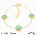 Bracelet en acier doré avec fleurs en émail bleu-vert et cristaux blancs brillants - Bracelet Doré (KB168209-KLX)