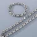 Conjunto de joyas hip-hop de acero inoxidable plateado con collar y pulsera de cadena ósea - Pulsera 21cm / 10MM Acero