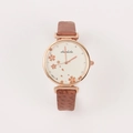 Montre vintage pour femme avec bracelet en cuir marron et cadran floral or rose - Marron