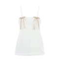 Robe courte blanche à fines bretelles avec des nœuds beiges élégants et féminins - XS / Blanc