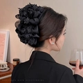 Elegante pinza para el pelo negra de seda con encaje y lazo grande multicapa - Lazo 19cm Clip 13cm / Negro