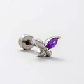 Titanium steel butterfly stud earring with purple marquise zircon and screw back - Single Side Marquise Butterfly Wing (A28-2#) / Single Piece