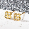 Boucles d'oreilles carrées plaquées or 18k en acier inoxydable avec cristaux clairs - Carré