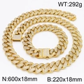 Set collana e bracciale cubano dorato stile hip hop con cristalli scintillanti - Set Oro 18mm (KS218413-MZOZ)