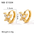 18K gold-plated butterfly hoop earrings with white zircons, dimensions 1.5cm by 1.3cm - Butterfly Zirconia Huggie (NB-E1504)