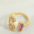 Vintage goudkleurige verstelbare ring met fuchsia steen en pavé details - Roosrode Zirkoon Luxe Stijl