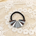 Silver pleated fan-shaped metal charm hair tie with elastic black band for women - Silver Fan Shape