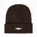 Dark brown knit beanie with silver glitter bat embroidery in a trendy gothic style - Coffee