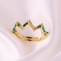 Bague couronne dorée ajustable avec pierre rectangulaire verte et cristaux blancs - Style Couronne Vague avec Pierre Verte (款式3)
