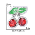 Red cherry floating charm with crystals and green enamel for DIY jewelry bracelets - Cherry