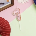 Pink donut style number 1 birthday candle with colorful sprinkles on pink background - Number 1 - Pink Donut