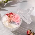 Scented soy candle in ribbed glass jar with dried flowers and matching glass lid - Rose Pomegranate