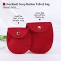 Oval red velvet jewelry pouch with gold snap button for rings and necklaces storage - Red (Oval) / Small 8*8.5cm