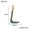Detailed view of 1.4cm golden stainless steel letter L charm with teal enamel inlay - Letter L-Cyan