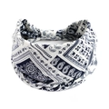 Bandeau de yoga bohème à motif paisley bleu marine et blanc en coton extensible - Navy Géométrique Paisley (#118)