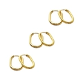 Three pairs of oval 18K gold-plated stainless steel hoop earrings on white background - Gold - 3 Pairs Set