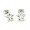 Polished silver stainless steel star stud earrings with central cubic zirconia stone - Star (E0023S) / Steel