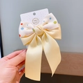 Süße gelbe Satin-Haarspange mit weißer Polka-Dot-Schleife und handgefertigter Karte - Stil 10 Glattes Band Haarklammer
