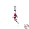 Lucky koi carp charm in S925 sterling silver with red enamel and white zircon stones - Lucky Koi