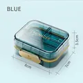 Blauwe draagbare pillendoos met twee vakken en gouden gesp, 8 cm x 7 cm x 3,5 cm - Transparant Blauw