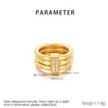 Detail showing an 11mm wide 18k gold-plated stainless steel ring with double rhinestone rows - US 6 / Stackable Triple Layer (11mm) / Gold With Stone (KR36006-K)