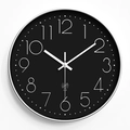 Modern 12 inch radio controlled wall clock with matte black dial and silver metal frame - Black Dial Silver Frame-Radio Controlled
