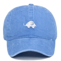 Washed blue cotton baseball cap with white elephant embroidery and curved brim design - Adjustable / Light Blue