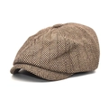 Détail d'une casquette gavroche marron à chevrons montrant la texture du tissu en laine - M(56-58cm) / Kaki