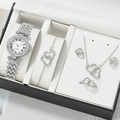 Silver quartz watch set with heart-shaped jewelry and sparkling rhinestones gift box - Silver Heart Set No Box