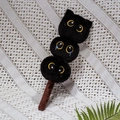 Three-tiered black cat dango plush keychain with cute embroidered faces on soft fabric - Black Cat Style