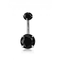 G23 titanium navel ring with silver bar and black round-cut cubic zirconia stones - Black