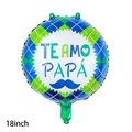 18-inch blue and green plaid round foil balloon with Te Amo Papá Spanish text - 18 Inch Father's Day Mustache Spanish Round