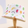 White cotton kids bucket hat with colorful summer fruit prints and sweet text patterns - 54cm (3-8 Years) / White