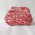Detail of red and white striped hand-woven crochet bag with premium cotton fabric texture - Red & White