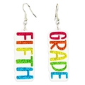 Sparkly Fifth Grade rainbow glitter earrings for teachers with white rectangle base - 13-Fifth Grade-Hook