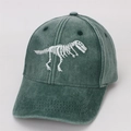 Detail shot of green washed cotton baseball cap with white dinosaur skeleton embroidery - 48-53cm (2-8 Years) / Dark Green