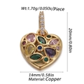 Macro shot of 20mm heart-shaped copper pendant with colorful zircon stones inlay - Cx155-08 / 18K Gold