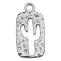 Silver rectangular metal pendant with cactus cutout and hammered texture for DIY jewelry - Oval Cactus (14028)