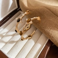 Detail of vintage gold earrings with tiger eye stone and crystals in a jewelry box - Hoop Earrings Style - Real Gold Plated (Silver Pin - Coffee)