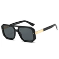 Lunettes de soleil polygonales rétro avec monture noire, double pont et accents dorés - Monture Noire Verres Noir Gris