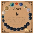 Aries zodiac natural volcanic stone bead bracelet with solar system planetary charms - Aries