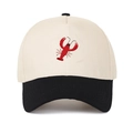 Cappellino da baseball bicolore in cotone beige e nero con ricamo di aragosta rossa - Nero