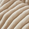 Close-up of beige faux rabbit fur throw pillow featuring soft plush ribbed texture - 18x18 Inch / Beige