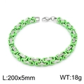 5mm silver and green stainless steel Byzantine chain bracelet for men, 200mm length - Bracelet (KB147926-Z) / 20cm / Green